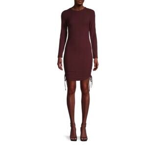 BB Dakota Steve Madden Bodycon Mini Dress Women's Medium Burgundy Ruched Ribbed